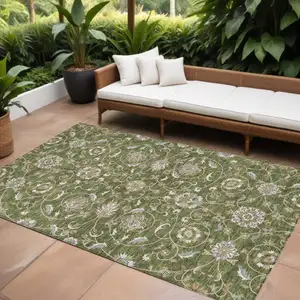 Photo of Olive Green Brown And Ivory Moroccan Washable Indoor Outdoor Area Rug