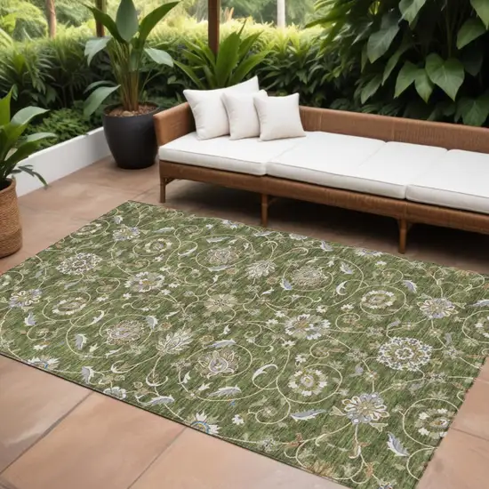 Olive Green Brown And Ivory Moroccan Washable Indoor Outdoor Area Rug Photo 1