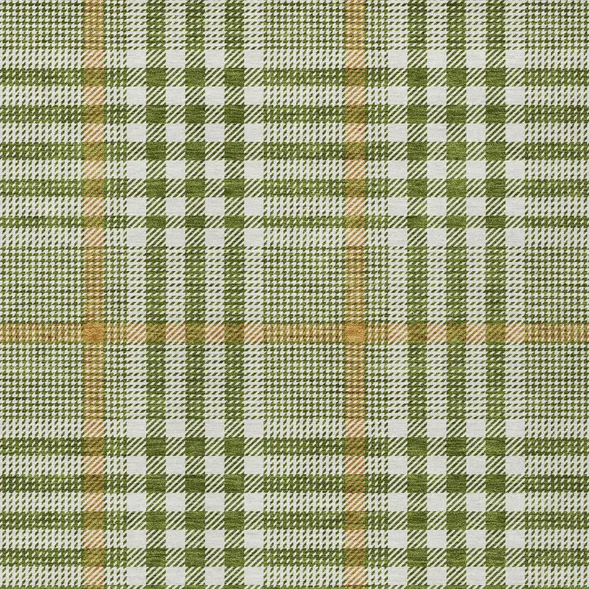 Olive Green Brown And Ivory Plaid Washable Indoor Outdoor Area Rug Photo 5