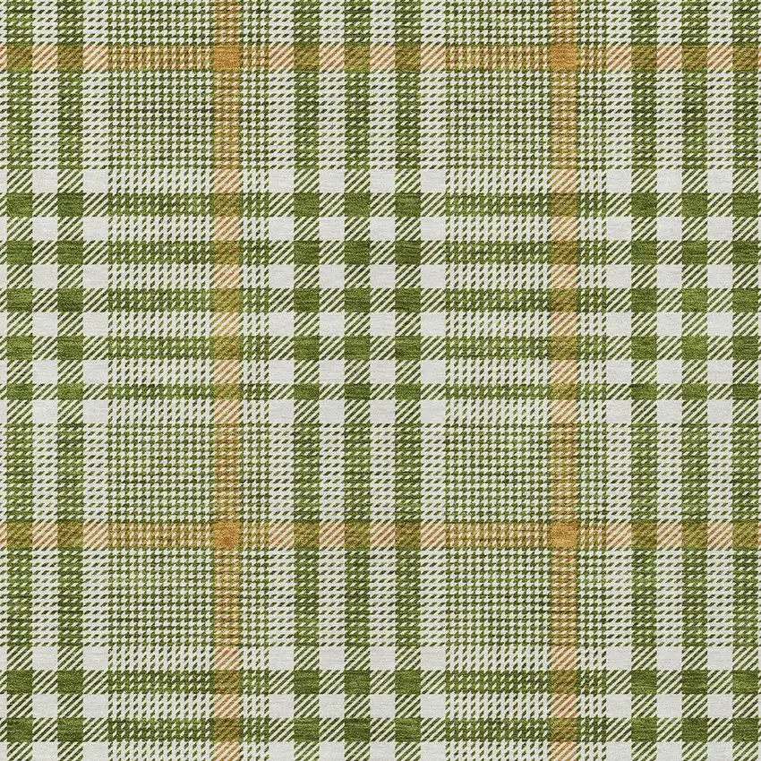 Olive Green Brown And Ivory Plaid Washable Indoor Outdoor Area Rug Photo 5