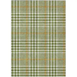 Photo of Olive Green Brown And Ivory Plaid Washable Indoor Outdoor Area Rug