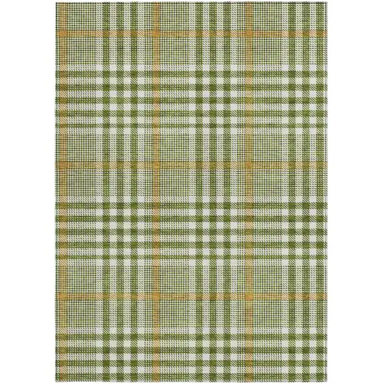 Olive Green Brown And Ivory Plaid Washable Indoor Outdoor Area Rug Photo 6