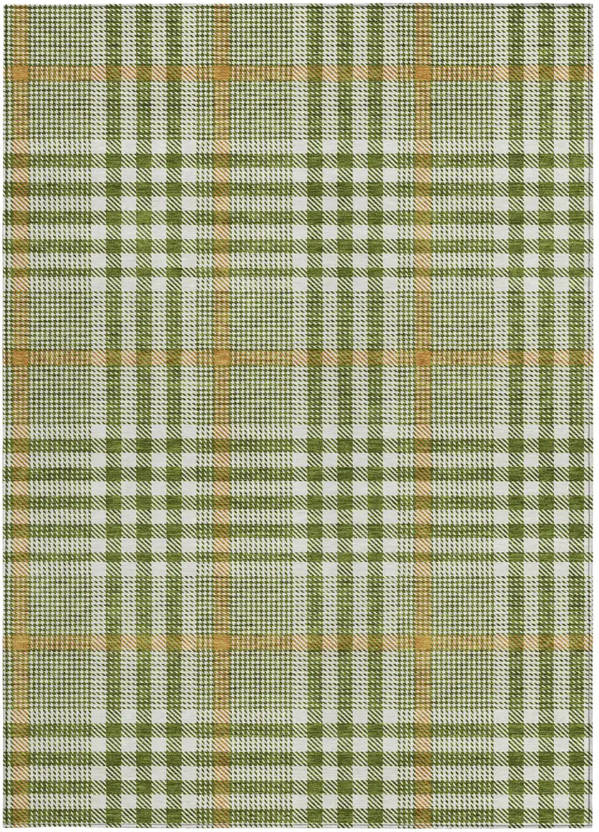 Olive Green Brown And Ivory Plaid Washable Indoor Outdoor Area Rug Photo 6
