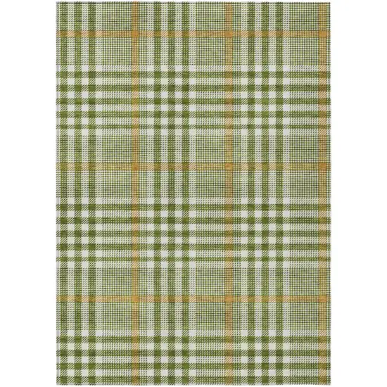 Olive Green Brown And Ivory Plaid Washable Indoor Outdoor Area Rug Photo 2