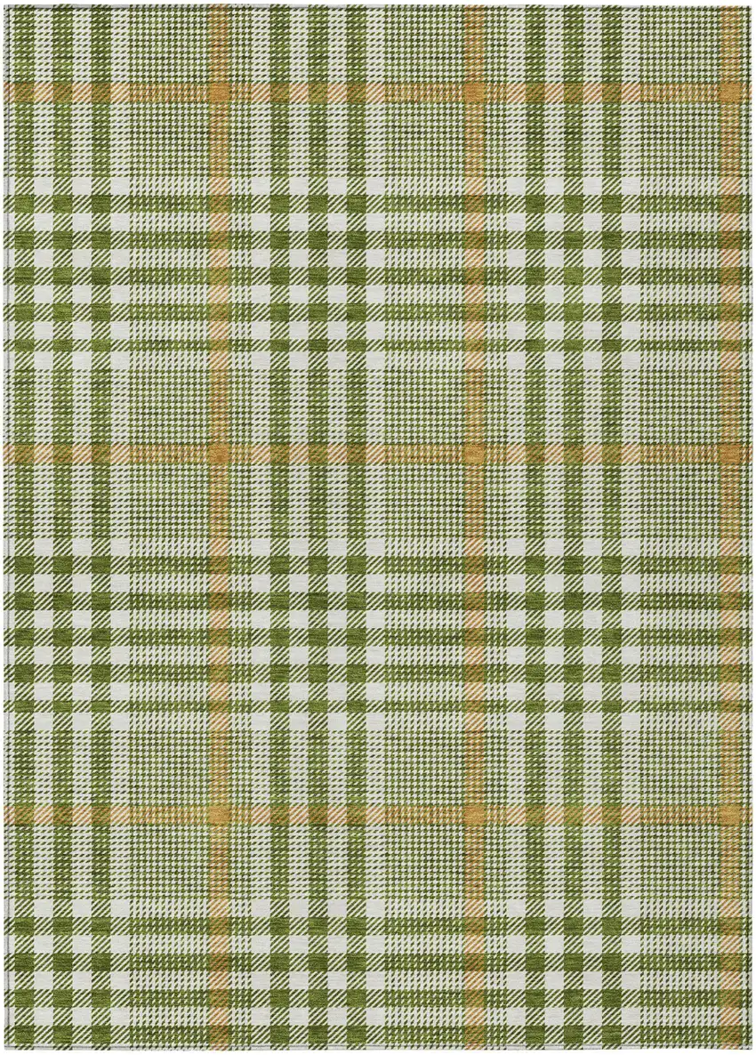 Olive Green Brown And Ivory Plaid Washable Indoor Outdoor Area Rug Photo 2