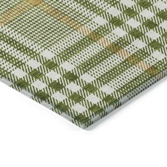 Olive Green Brown And Ivory Plaid Washable Indoor Outdoor Area Rug Photo 4