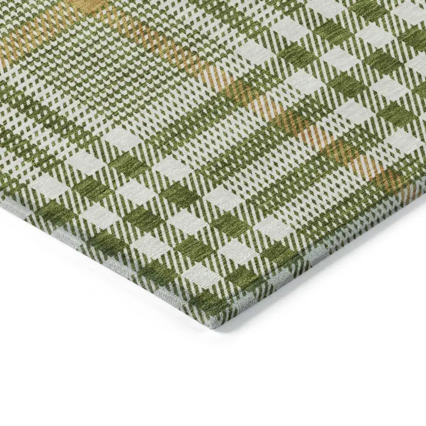 Olive Green Brown And Ivory Plaid Washable Indoor Outdoor Area Rug Photo 4