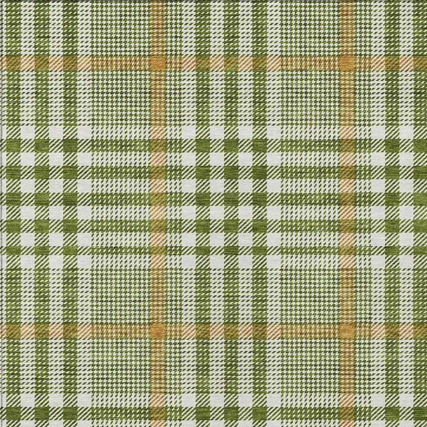 Olive Green Brown And Ivory Plaid Washable Indoor Outdoor Area Rug Photo 5