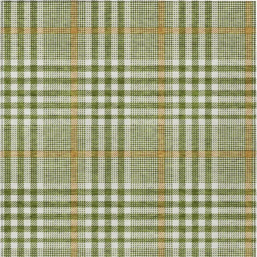 Olive Green Brown And Ivory Plaid Washable Indoor Outdoor Area Rug Photo 6