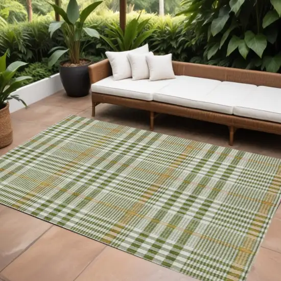 Olive Green Brown And Ivory Plaid Washable Indoor Outdoor Area Rug Photo 1