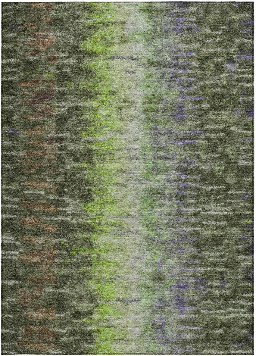 Olive Green Brown And Purple Abstract Washable Indoor Outdoor Area Rug Photo 4