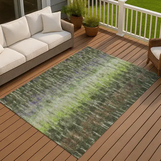 Olive Green Brown And Purple Abstract Washable Indoor Outdoor Area Rug Photo 7