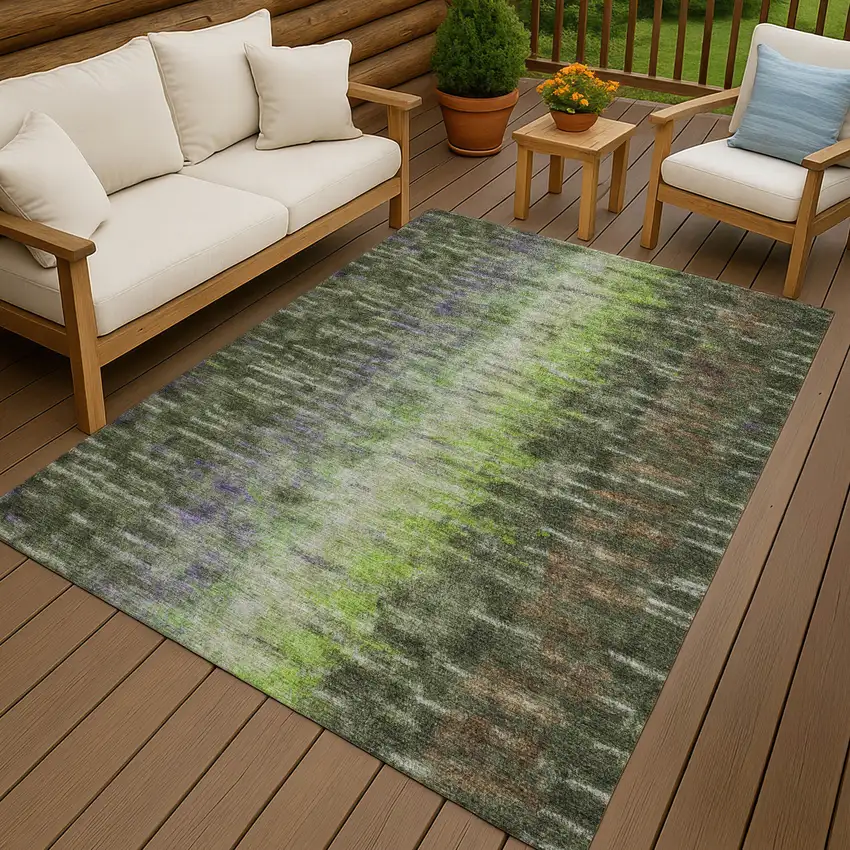 Olive Green Brown And Purple Abstract Washable Indoor Outdoor Area Rug Photo 9