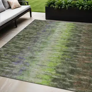 Photo of Olive Green Brown And Purple Abstract Washable Indoor Outdoor Area Rug