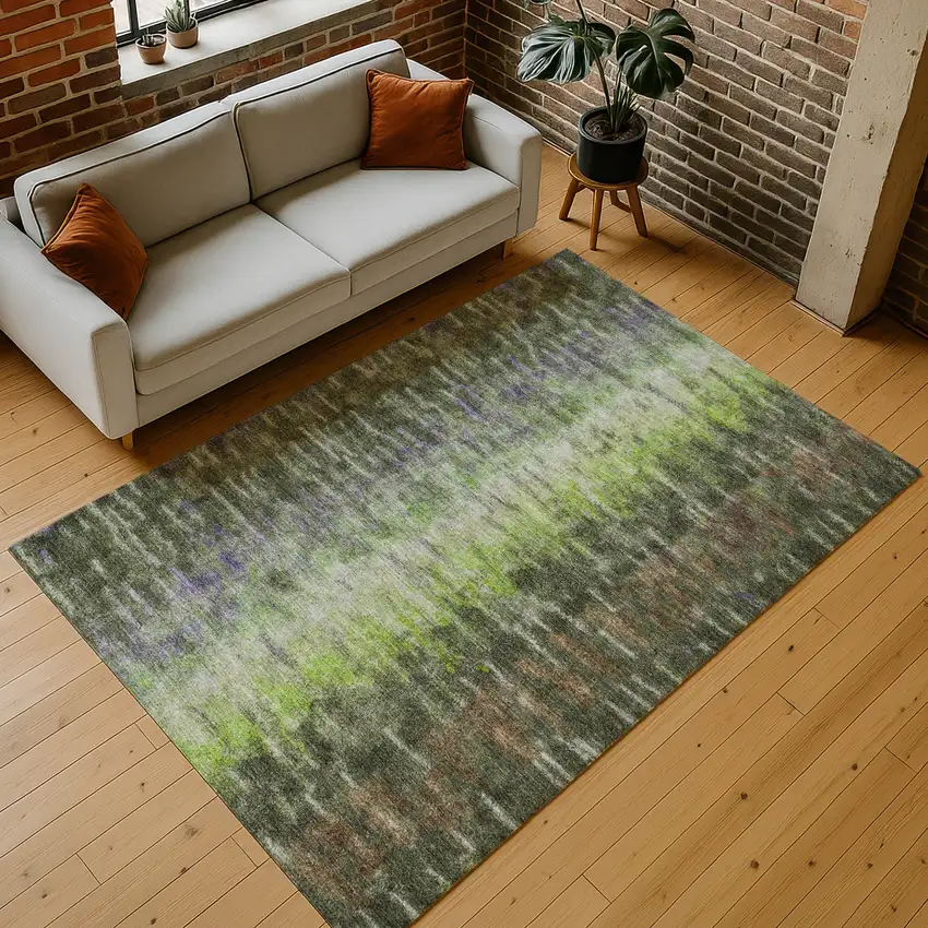 Olive Green Brown And Purple Abstract Washable Indoor Outdoor Area Rug Photo 9