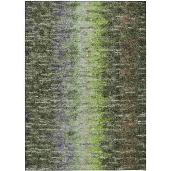 Olive Green Brown And Purple Abstract Washable Indoor Outdoor Area Rug Photo 2