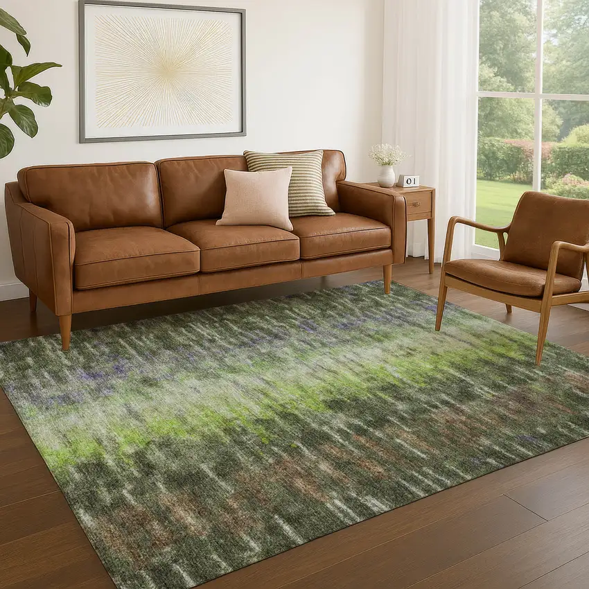 Olive Green Brown And Purple Abstract Washable Indoor Outdoor Area Rug Photo 8