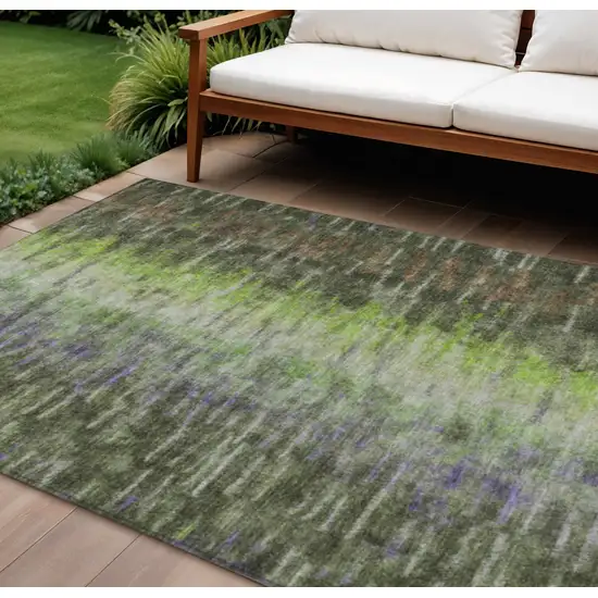 Olive Green Brown And Purple Abstract Washable Indoor Outdoor Area Rug Photo 1