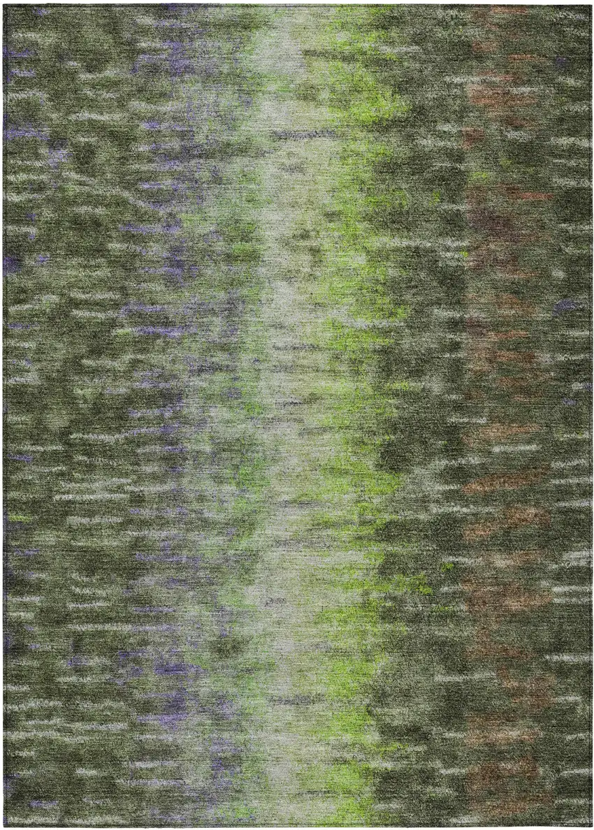 Olive Green Brown And Purple Abstract Washable Indoor Outdoor Area Rug Photo 2