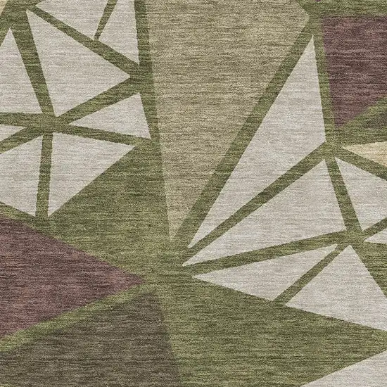 Olive Green Burgundy And Beige Geometric Washable Area Rug With UV Protection Photo 2