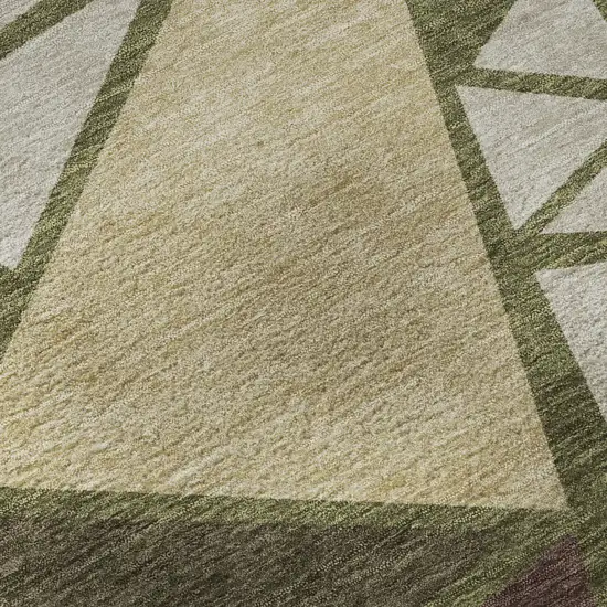 Olive Green Burgundy And Beige Geometric Washable Area Rug With UV Protection Photo 9