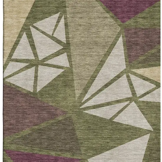 Olive Green Burgundy And Beige Geometric Washable Area Rug With UV Protection Photo 3