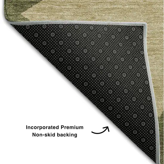 Olive Green Burgundy And Beige Geometric Washable Area Rug With UV Protection Photo 5