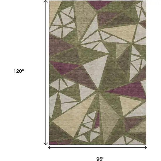 Olive Green Burgundy And Beige Geometric Washable Area Rug With UV Protection Photo 9