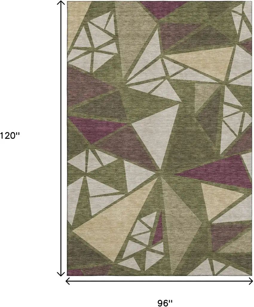 Olive Green Burgundy And Beige Geometric Washable Area Rug With UV Protection Photo 9
