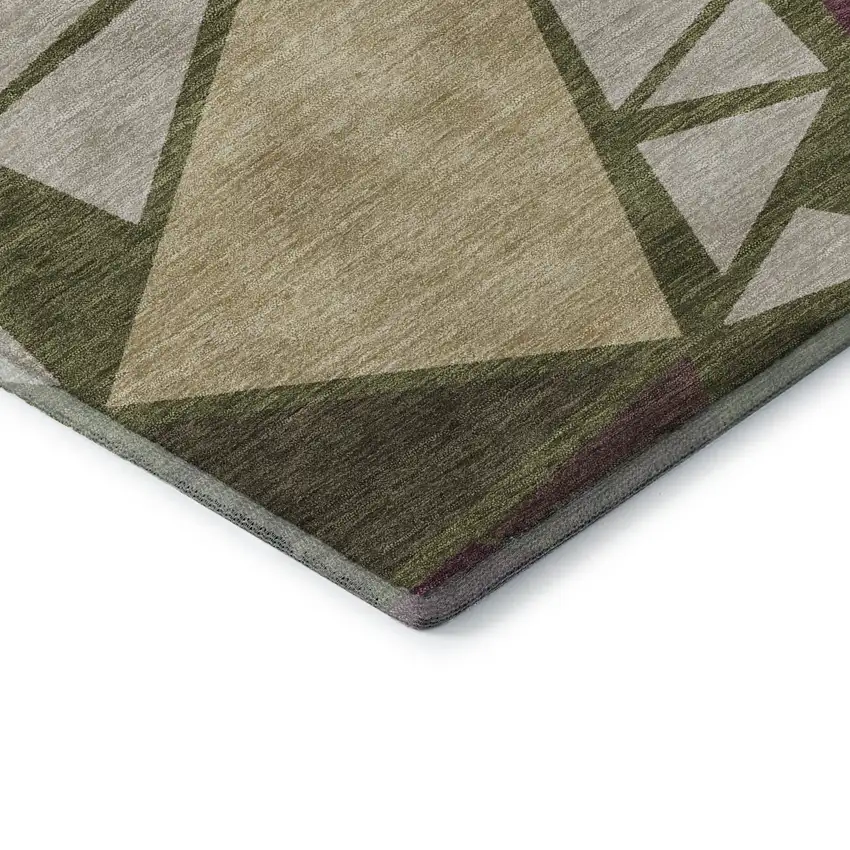 Olive Green Burgundy And Beige Geometric Washable Area Rug With UV Protection Photo 7