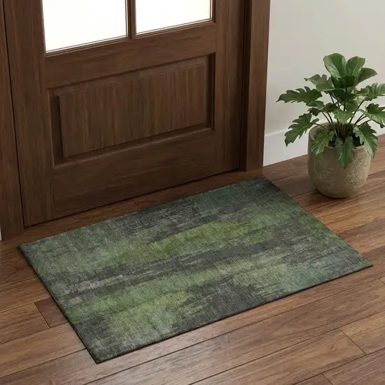 Olive Green Charcoal And Gray Abstract Washable Area Rug With UV Protection Photo 1