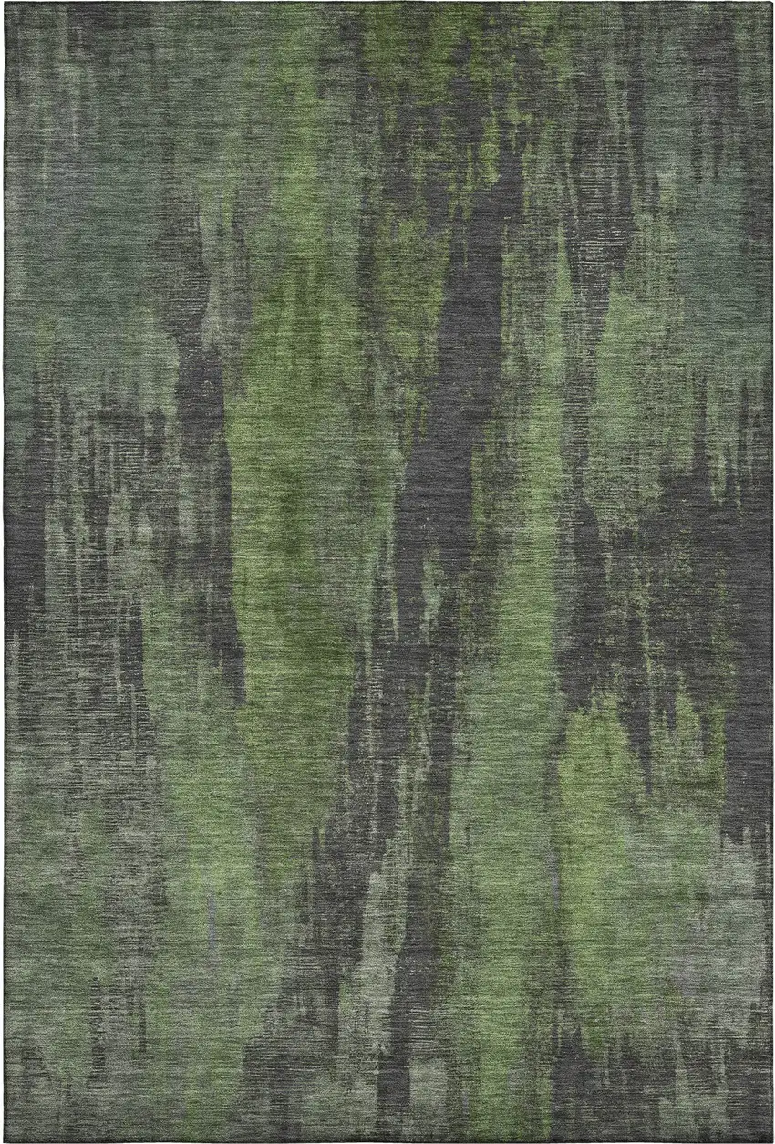 Olive Green Charcoal And Gray Abstract Washable Area Rug With UV Protection Photo 1