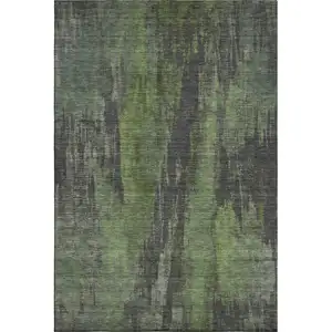 Photo of Olive Green Charcoal And Gray Abstract Washable Area Rug With UV Protection