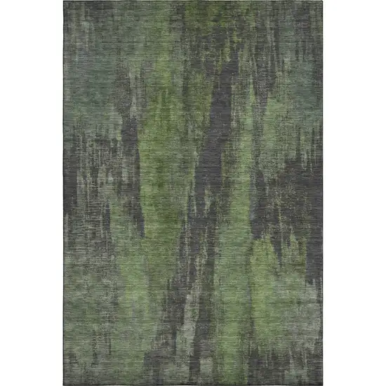 Olive Green Charcoal And Gray Abstract Washable Area Rug With UV Protection Photo 1