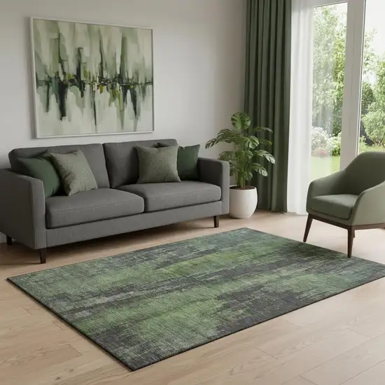 Olive Green Charcoal And Gray Abstract Washable Area Rug With UV Protection Photo 2
