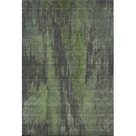 Olive Green Charcoal And Gray Abstract Washable Area Rug With UV Protection Photo 3