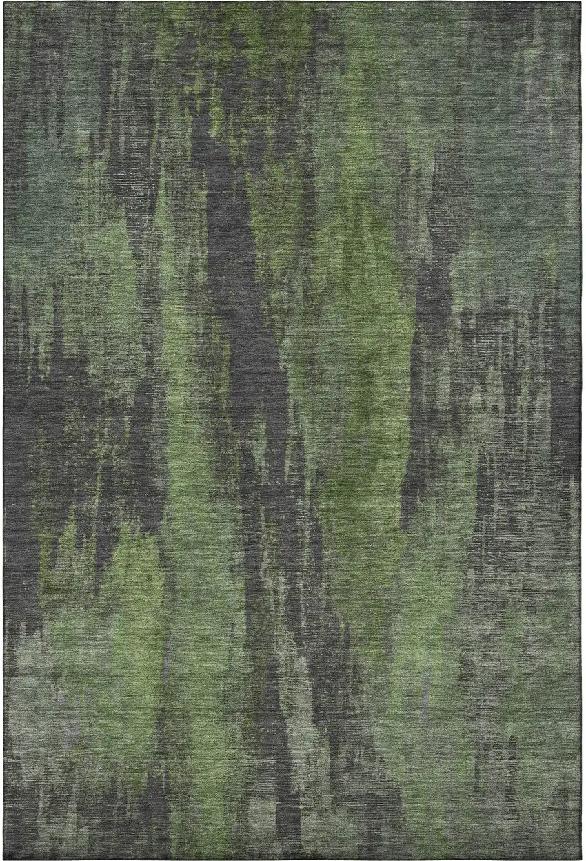 Olive Green Charcoal And Gray Abstract Washable Area Rug With UV Protection Photo 3