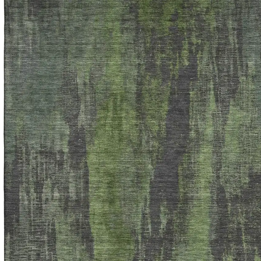 Olive Green Charcoal And Gray Abstract Washable Area Rug With UV Protection Photo 3