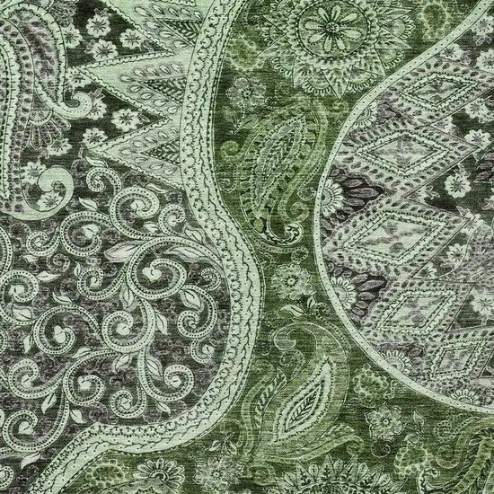Olive Green Charcoal And Gray Floral Medallion Washable Indoor Outdoor Area Rug Photo 5