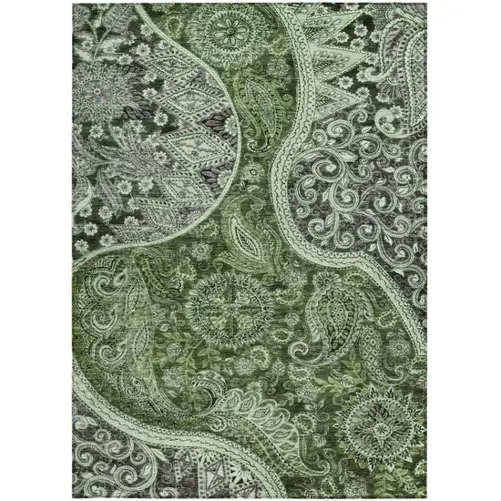 Olive Green Charcoal And Gray Floral Medallion Washable Indoor Outdoor Area Rug Photo 6