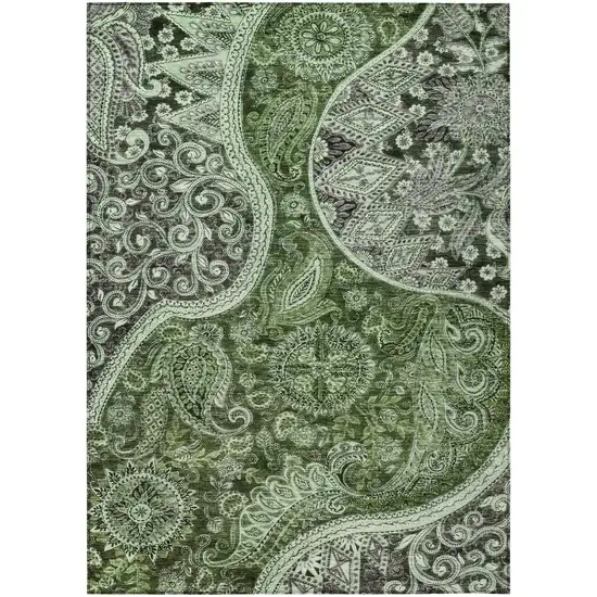 Olive Green Charcoal And Gray Floral Medallion Washable Indoor Outdoor Area Rug Photo 2