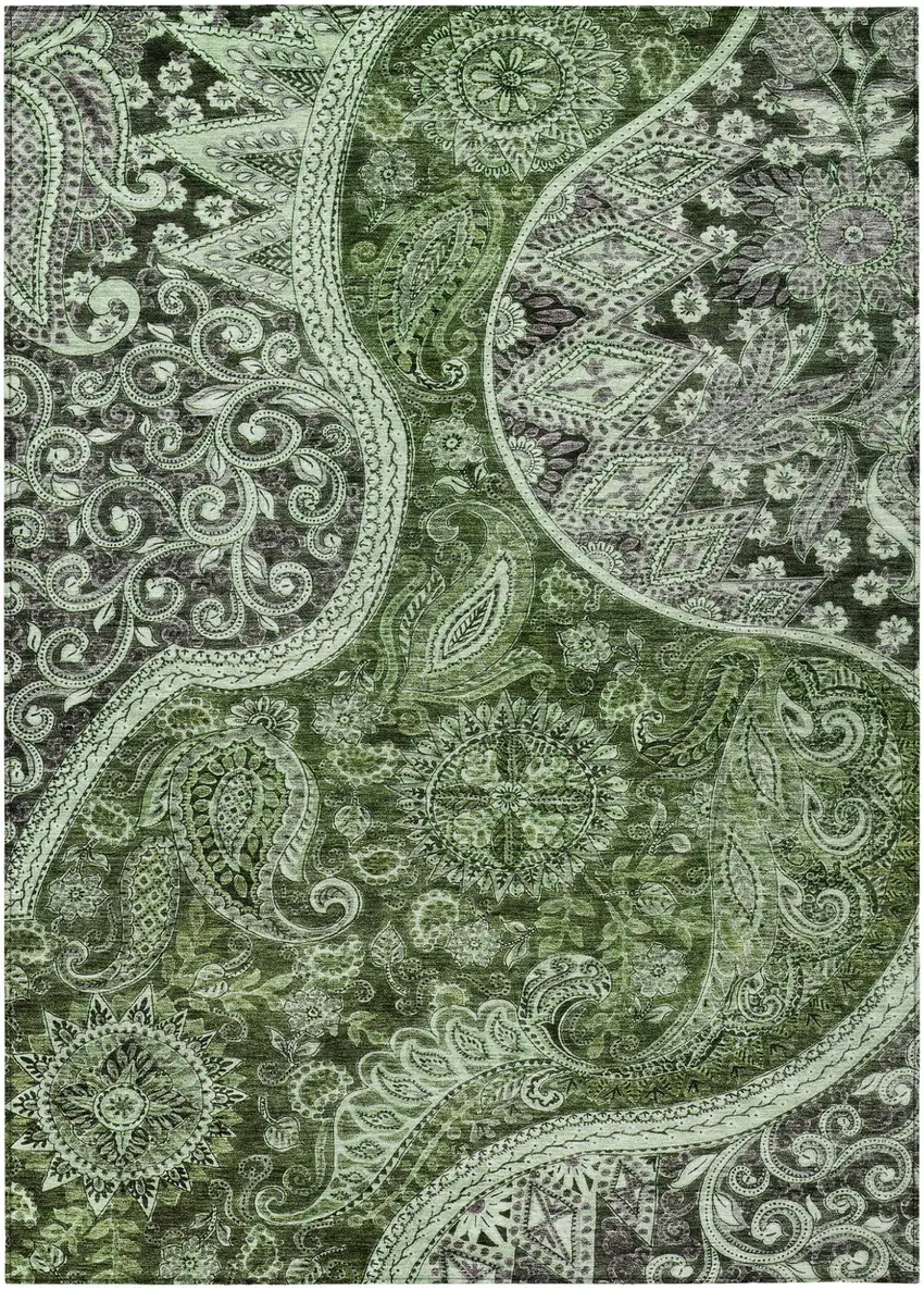 Olive Green Charcoal And Gray Floral Medallion Washable Indoor Outdoor Area Rug Photo 2