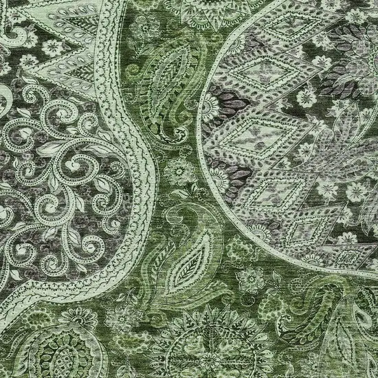 Olive Green Charcoal And Gray Floral Medallion Washable Indoor Outdoor Area Rug Photo 5