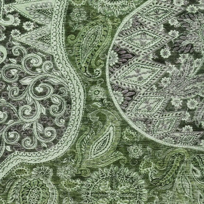 Olive Green Charcoal And Gray Floral Medallion Washable Indoor Outdoor Area Rug Photo 5