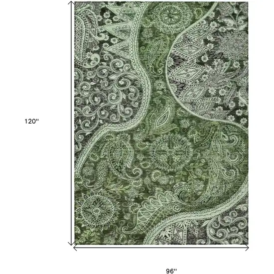 Olive Green Charcoal And Gray Floral Medallion Washable Indoor Outdoor Area Rug Photo 7