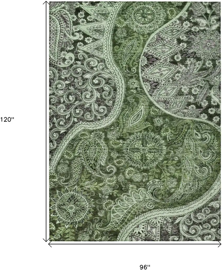 Olive Green Charcoal And Gray Floral Medallion Washable Indoor Outdoor Area Rug Photo 7