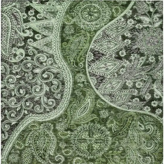 Olive Green Charcoal And Gray Floral Medallion Washable Indoor Outdoor Area Rug Photo 6