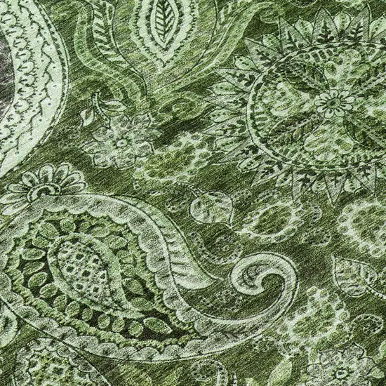 Olive Green Charcoal And Gray Floral Medallion Washable Indoor Outdoor Area Rug Photo 8