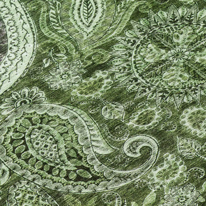 Olive Green Charcoal And Gray Floral Medallion Washable Indoor Outdoor Area Rug Photo 8