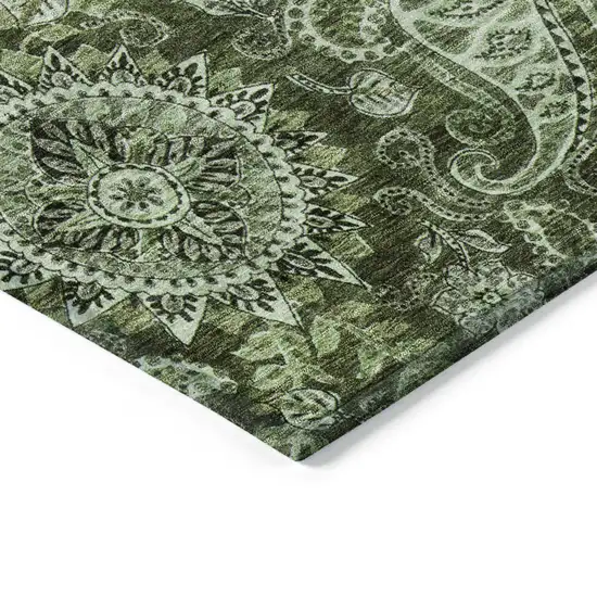 Olive Green Charcoal And Gray Floral Medallion Washable Indoor Outdoor Area Rug Photo 4